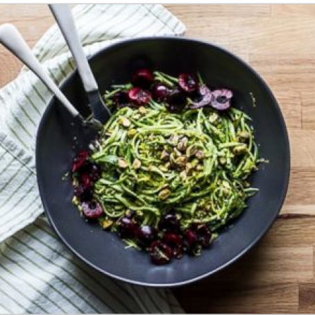 Pistachio Kale Pesto with Zucchini Noodles + Cherries