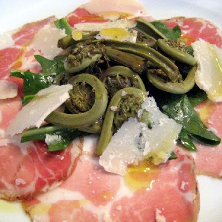 Capocollo with Dandelions and Fiddlehead Pickles