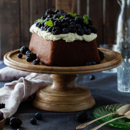 Blueberry Lavender Pound Cake with Lemon Mascarpone Cream