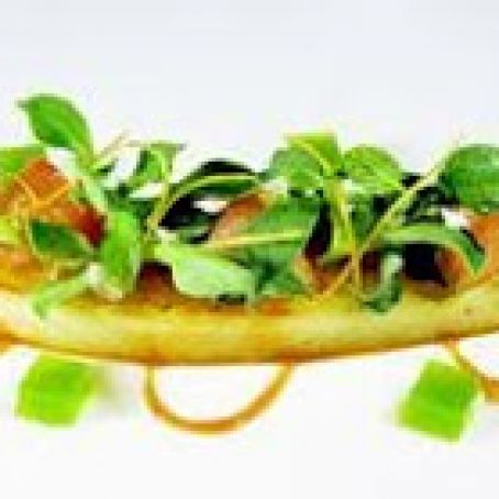 Grilled Melon With Ice Plant Leaves and Pink Grapefruit