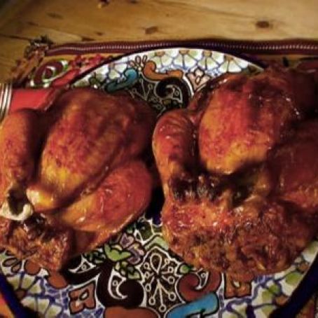 Roasted Cornish Hens with Chorizo Cornbread Stuffing
