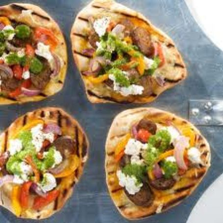 Grilled Pizza and Vegetarian Sausage and Salsa