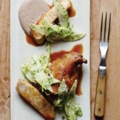 Rabbit Loin and Braised Rabbit Leg with Smoked Pecan Purée, Brussels Sprouts and Pear