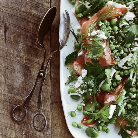 Green Pea and Fava Bean Salad with Sliced Speck