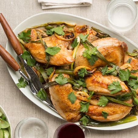 Roasted Chicken with Lemon, Ramps and Green Olives