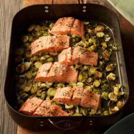 Garlic Roasted Salmon & Brussels Sprouts