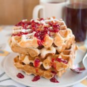 Monte Cristo Waffles with Warm Raspberry Sauce