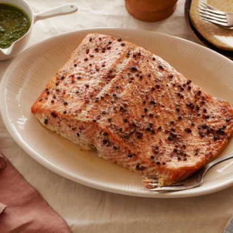 Salmon, Slow Roasted with Sage & Parsley Pistou