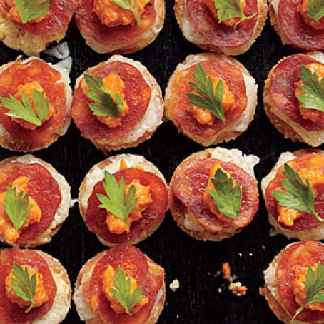 Melted Manchego Tortas With Romesco & Chorizo