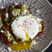 AVOCADO TOAST - Harissa, Smashed Avocado and Egg Toast with Goat Cheese and Honey Drizzle