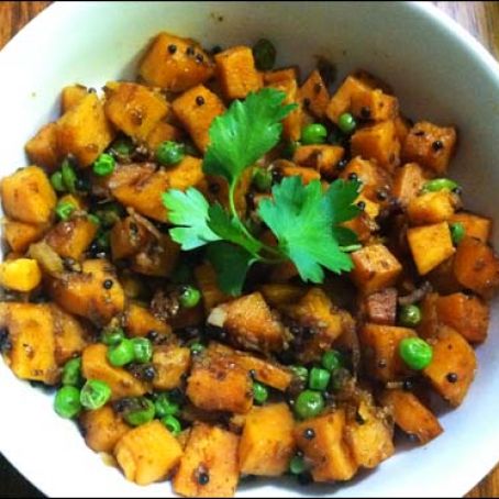 Curried Sweet Potatoes with Peas