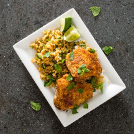 Cumin Crusted Chicken Thighs with Cauliflower Couscous