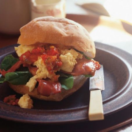 Bacon and Egg Rolls with Spicy Tomato Relish