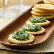 Parmesan Crostini with Spinach-Pesto Spread