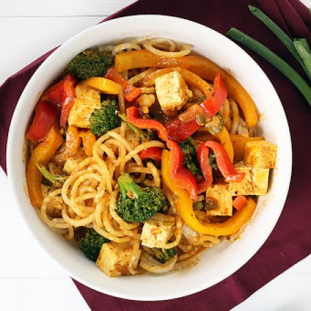 Vegetable & Tofu Coconut Red Curry Daikon Noodles