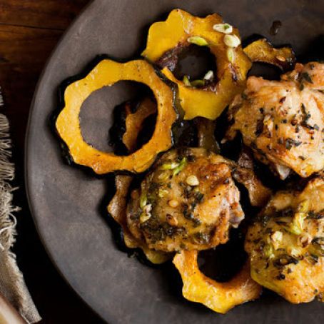 Roasted Chicken Thighs With Delicata Squash