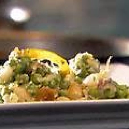 Smashed New Potatoes with Peas, Lemon, and Pearl Onions