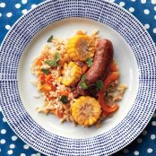Baked Rice with Sausage, Peppers, and Corn
