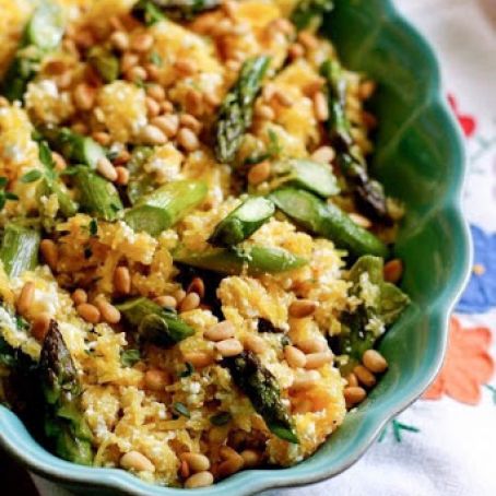 Spaghetti Squash with Asparagus, Ricotta,Lemon and Pine Nuts