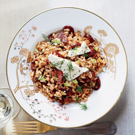 Farro with Spanish Chorizo, Feta and Dill