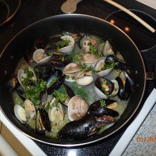 Mussels and Clams over shell pasta