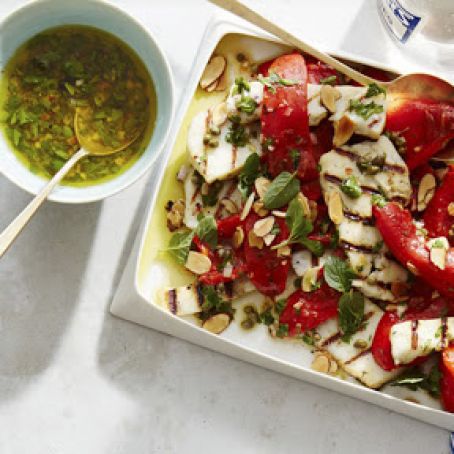 Grilled Halloumi with Marinate Red Peppers