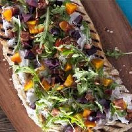 Beet, Bacon and Herbed Goat Cheese Flatbread