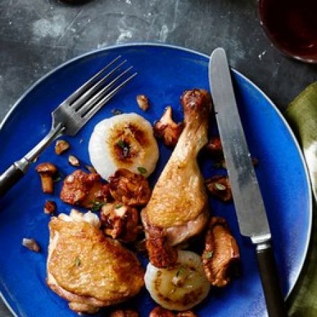 Roast Chicken With Chanterelles & Cipollini