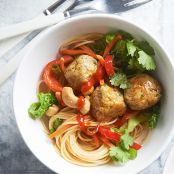 Chicken Meatballs with  Asian Spaghetti