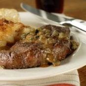 Steak with Wine Sauce and Potato Gratin