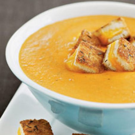 Roasted Tomato Soup With Grilled Cheese Croutons