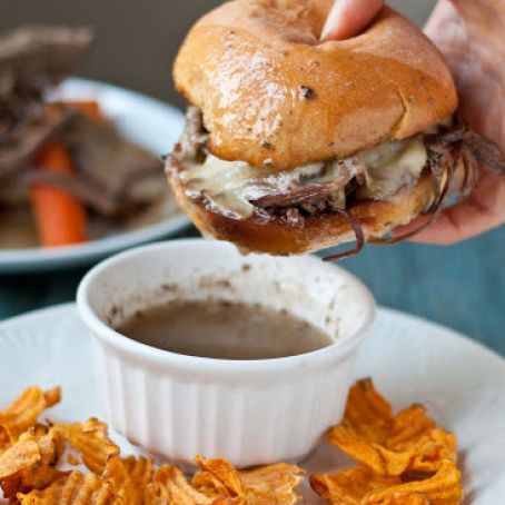 Slow Cooker Beef Brisket French Dip Sandwiches