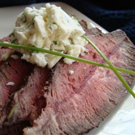 Grilled Flat Iron Steak with Blue Cheese-Chive Butter