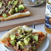 Carnitas Avocado Pizza with Chipotle Avocado Mayonnaise Drizzle