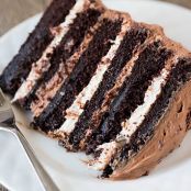 Six-Layer Chocolate Cake with Toasted Marshmallow Filling & Malted Chocolate Frosting