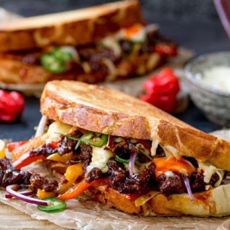 KOREAN STEAK SANDWICH WITH JALAPENOS AND GARLIC MAYO