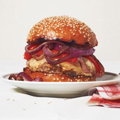Spiced Pork Burgers With Grilled Peppers and Provolone