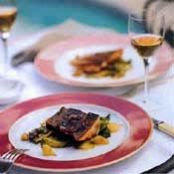 PANCETTA WRAPPED SALMON w/BEURRE ROUGE