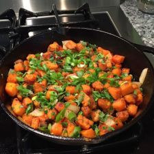 Spicy Sweet Potato and Fire Roasted Poblano Hash