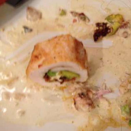 Chicken Club Roulades with White Wine-Mustard Cream Sauce