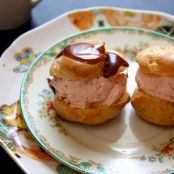 Strawberry Cream Puffs with Milk Chocolate Sauce