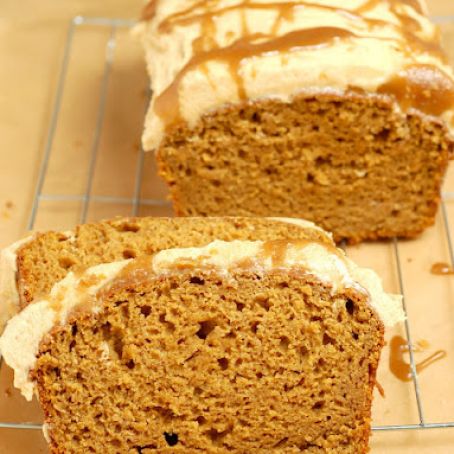 Pumpkin Bread with Salted Caramel Drizzled Pumpkin Buttercream