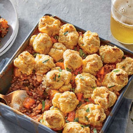 Chili Potpie with Cheddar Biscuits