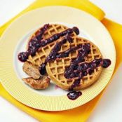 Waffles with Blueberry Syrup and Turkey Sausage