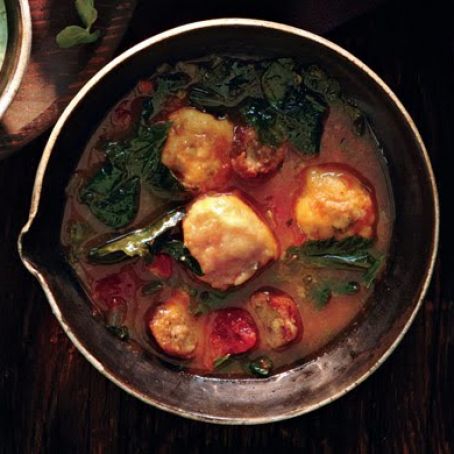 MIXED GREENS & SAUSAGE SOUP w/DUMPLINGS