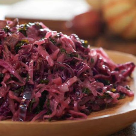 Braised Cabbage & Kale with Smoked Bacon