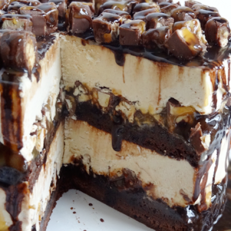 Snickers Peanut Butter Brownie Ice Cream Cake