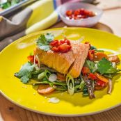 Salmon and Vegetable Stir-Fry on sheet pan