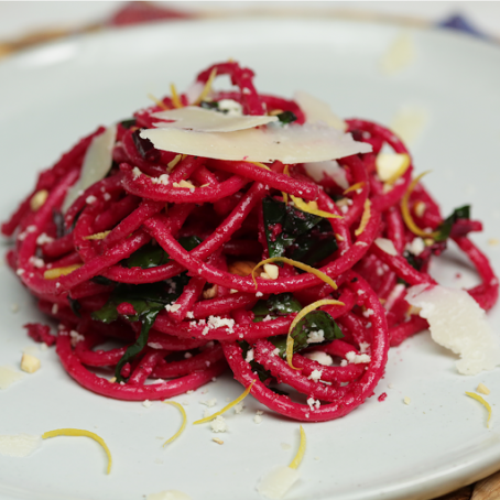 Roasted Beet-Almond Spaghetti