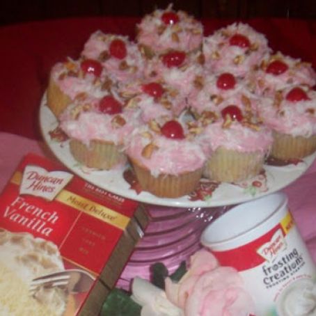 Creamy Cherry Vanilla Ambrosia Cupcakes